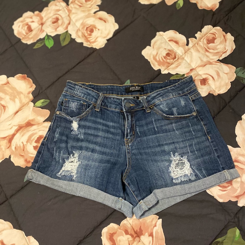 Judy Blue Distressed Denim Cuffed Shorts